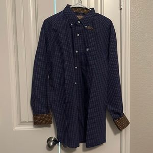 Mens Ariat Large WF Seth classic LS button down shirt emissions blue